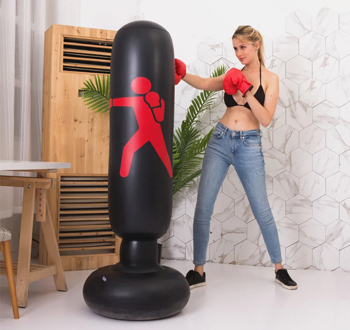 1.6m Inflatable Boxing Sandbag Adult Children PVC Thickening Vertical Boxing Pillar Tumbler Muay Thai Punching Bag Gym